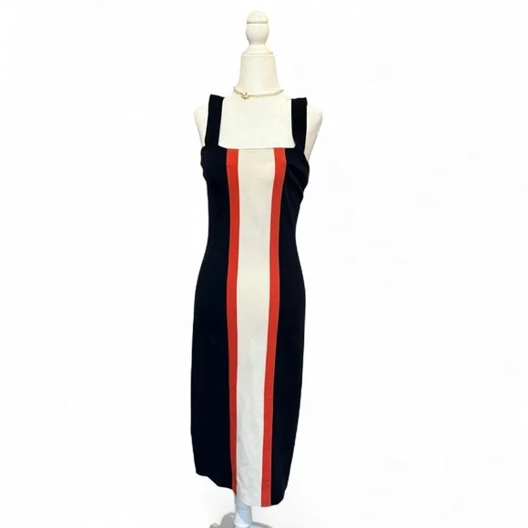Diane Von Furstenberg Bodycon Maxi Dress Black White Orange Stripe Size 4 - Picture 1 of 6